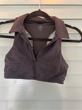 ALO Yoga Women's Dark Plum Collar Tank Crop Top